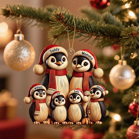 Pingvinfamilie - Personlig ornament, gave til familien